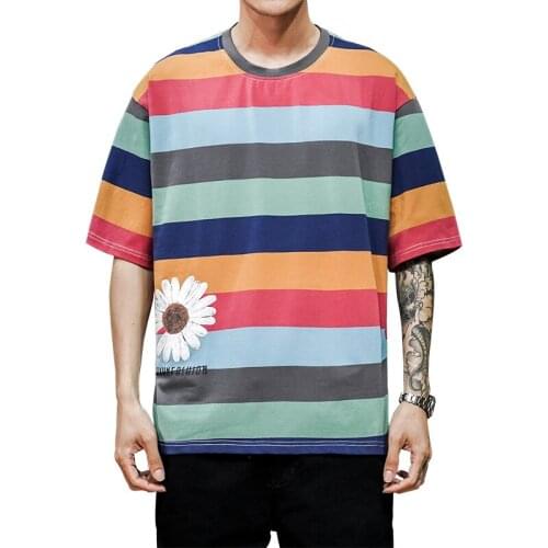 Mens Cotton Fashion T-shirt Funny Mens Summer Striped Tshirts 5XL Casual T Shirt For Man Male Oversized Tee Shirts Streetwear