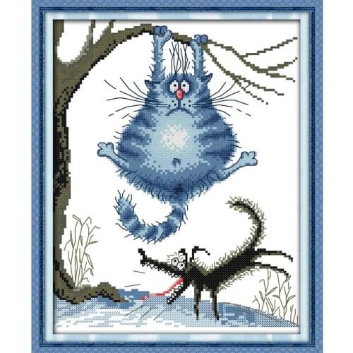 Joy Sunday Cartoon for Cats Home Decor Chinese Cross-stitch Set DMC 14CT Printed Canvas Cross Stitch Embroidery Needlework Kits