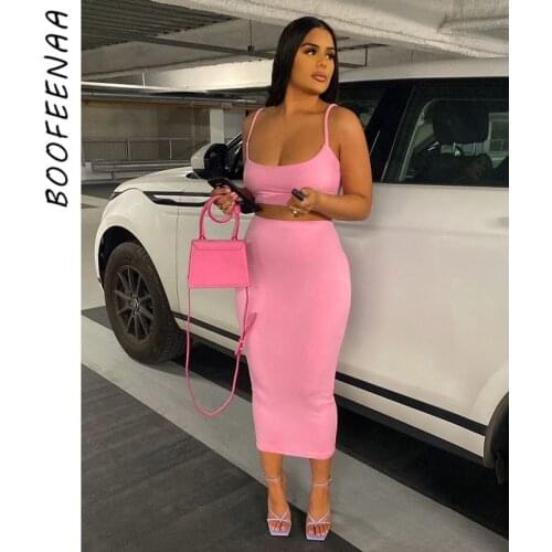 BOOFEENAA Sexy 2 Piece Sets Women Clothing Summer Dress Sets 2021 High Waist Long Pencil Skirt and Crop Top Club Outfits C83BB20