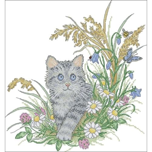Kitten in flower patterns Counted Cross Stitch 11CT 14CT 18CT DIY Chinese Cross Stitch Kits Embroidery Needlework Sets
