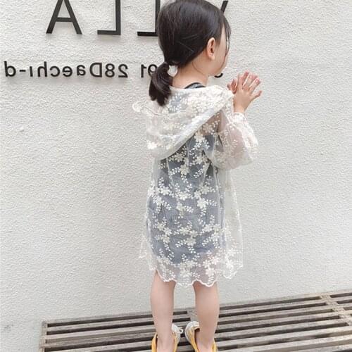 Girls' Lace Hooded Sun Protection Clothing Mid-Length Light & Fashionable Coat Summer Blouse Outer Cardigan