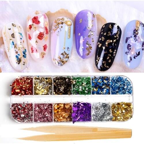 12 Colors Platinum Chopped Imitation Gold Foil Nail Polish Decorative Painting Gliding Art Craft Colorful Alloy Nail Art Outfit