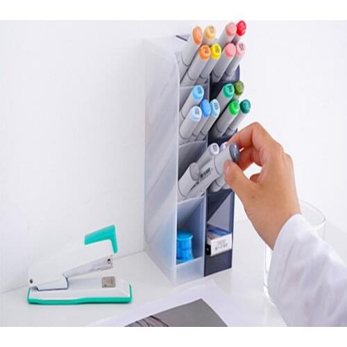 Frosted Home Oblique Insertion Type Pen Holder Desktop Shelf Makeup Brush Holder Stationery Desk Tidy Container Office Supplies