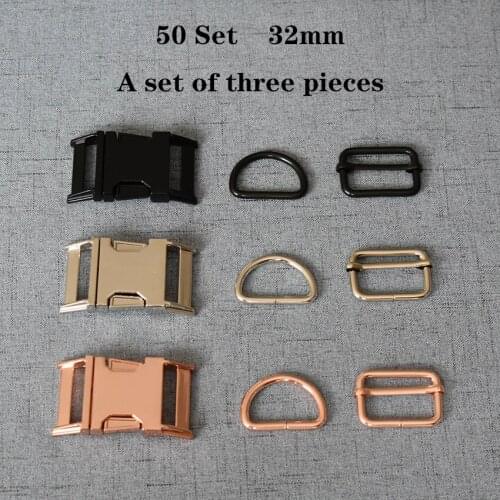 50 Sets 32mm Metal D Ring Adjustable Release Buckle DIY Dog Collar and Leash Leather Handbag Accessories