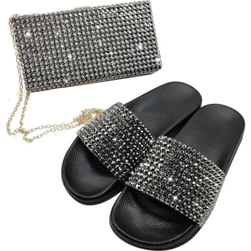 Fancy Diamonds Casual Ladies Soft Shoes With Matching Crystal Clutch Bags Girls Set Nice Looking 36-41 WENZHAN