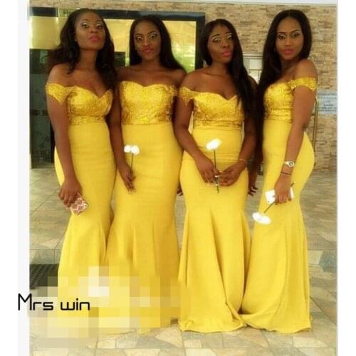 Mrs win Bridesmaid Dresses For Girls Elegant Mermaid Vestido Madrinha Under 50 Gold Sequins Wedding Party Dress Plus Size HR056
