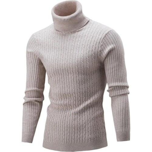 Men Winter Chic Solid Color Turtleneck Long Sleeve Knitted Slim Sweater Bottoming Top Male Fashion High Neck Sweater Pullovers