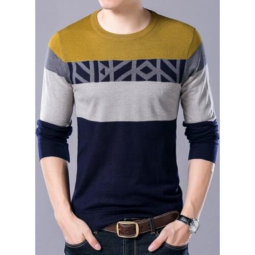 Man Leisure Plaid Sweater Autumn Casual Sim Fit Patchwork Colors Jersey Jumper Knit Sweaters Clothes Long Sleeved