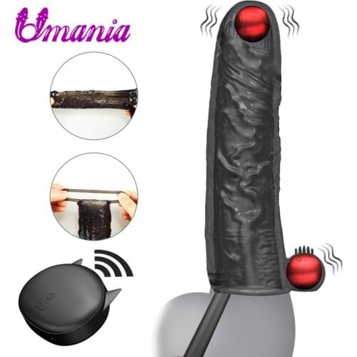 Male Penis Vibrating Ring Dual Penetration Dildo Vibrator Penis Dick Sleeve Delay Ejaculation Enlargement Condoms Adults Sex Toy