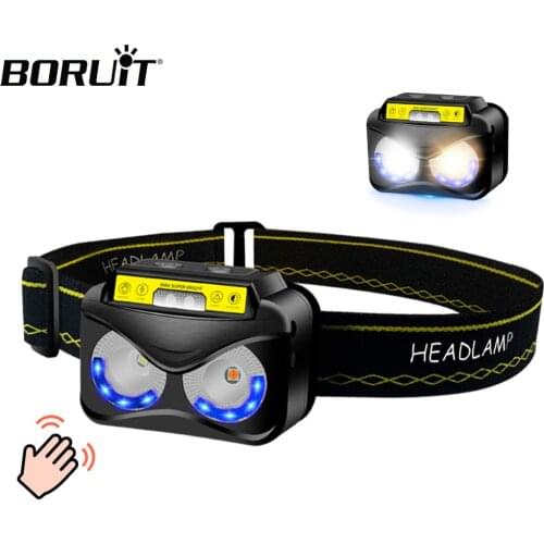 BORUiT K190 XPG COB Yellow Light LED Headlamp Body Motion Sensor 6-Mode Headlight Rechargeable Head Torch for Camping Hunting