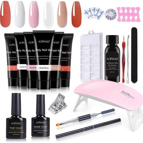New 6 Color Pink series Poly Nail Gel 19 Pcs Starter Nail Kit For Manicure Nails Art For Quick Building Nail Polish