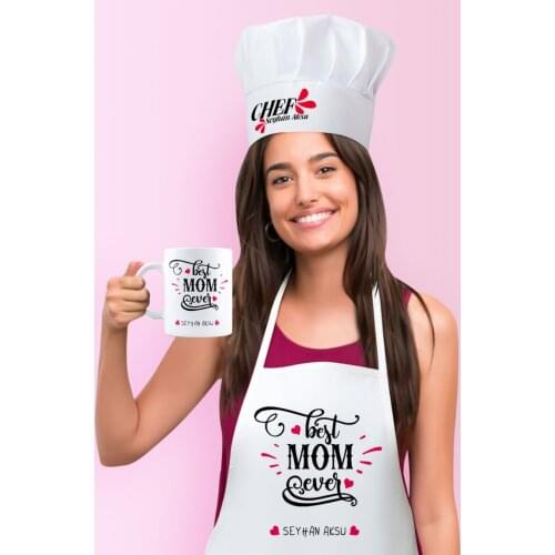Personalized Best Mother Kitchen Apron Cook Hat and Mug Set-4 Special Design Souvenir Beautiful Memories friend Wife Dear