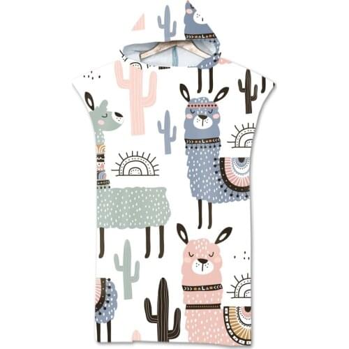 New Cute Llama Adult Cartoon Hooded Cloak Beach Towel Alpaca Printed Microfiber Young Boys Girls Kids Swimming Bath Towel