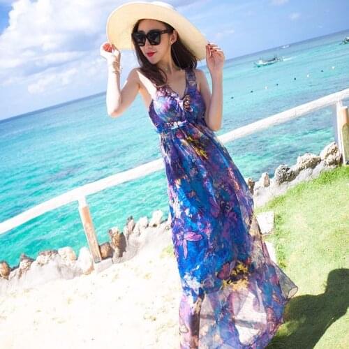 Maxi Bohemian Dress for Women 2021 Summer V-neck Spaghetti Strap Plus Size Beach Holiday Thin Halter Fashion Casual Dresses