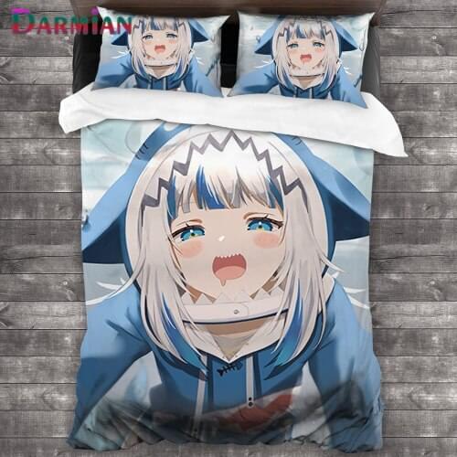 DARMIAN Gawr Gura Hololive Anime Bedding Sets Adult Children Multi-size Quilt Cartoon Bed Cover Duvet Cover Pillow Case 3Pieces