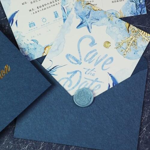 Luxurious Wedding Decoration Supplies Blue Laser Cut Wedding Invitations Elegant Wedding Invitation Cards