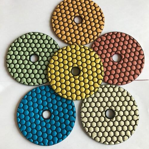 Free shipping long durable 6PCS/SET 0# 1# 2# 3# 4# 5# grit 100mm colorful resin dry polishing pads for masonry surface polishing
