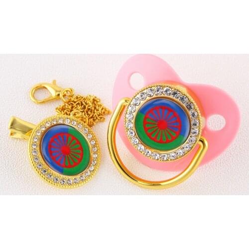 Bling Bling Luxury Pink Baby Pacifier For Romany Roma Travellers Flag Print Gypsy Themed For Baby Shower Gift Baby Schnuller