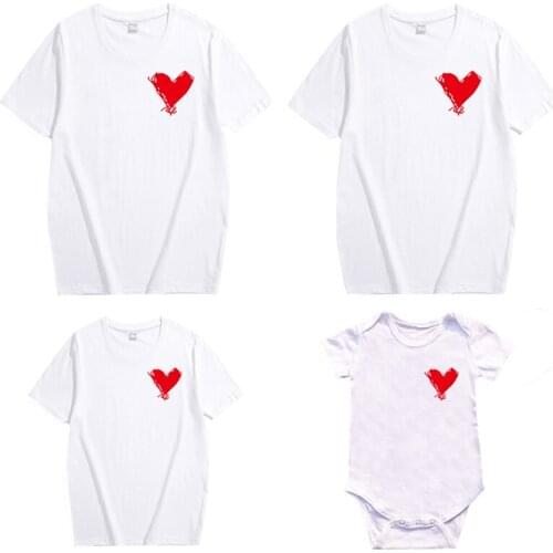 Mom Kids Baby Girls Soft Cotton Heart Print Tops Mommy and Me Clothes Father Son Mother Daughter Matching Family Outfits T shirt