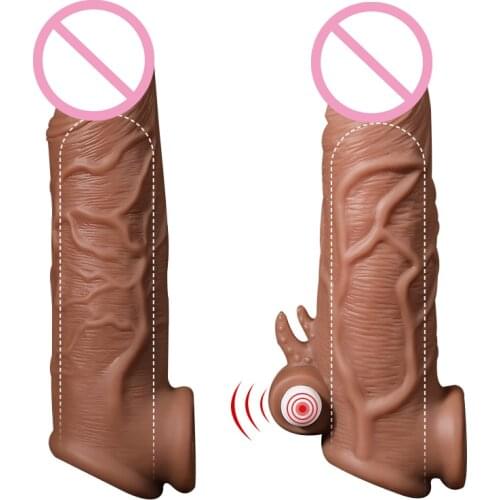 Realistic Penis Vibrator Extension Sleeve Reusable Silicone Penis Cock Dick Extender Dildo Delay Condoms Sex Toys For Adult Men