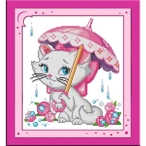 Cross Stitch Joy Sunday A Cat In The Rain Cotton Thread Paintings 11&14CT DIY Embroidery Needlework Kit DMS Cross Stitch Pattern