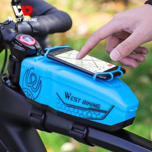 WEST BIKING New Design Bicycle Bag With Phone Holder Front Frame Top Tube MTB Bike Bag Waterproof PC Shell Cycling Accessories
