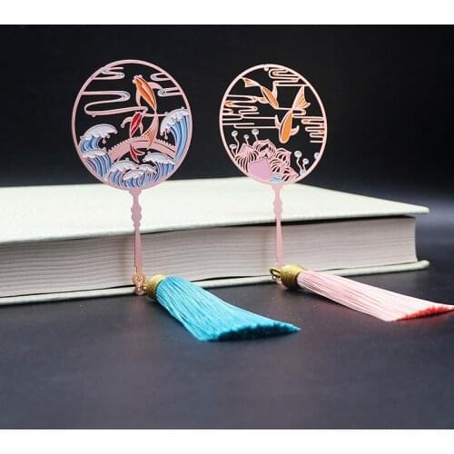 Chinese style bookmark brass koi peacock chain pendant bookmark group fan metal bookmark suitable for student gifts