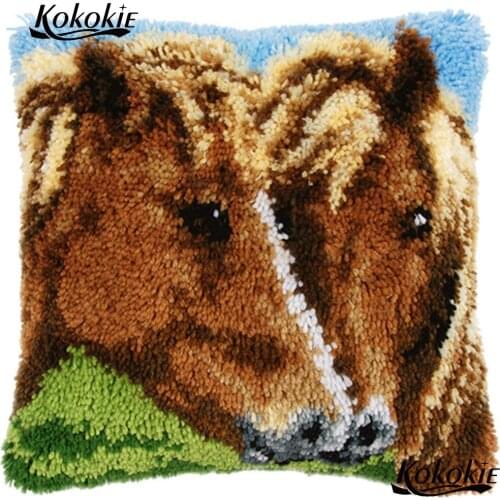Latch hook rug kits animals counted cross stitch kits for embroidery horse carpet DIY needlework cushion Patchwork Pillowcase