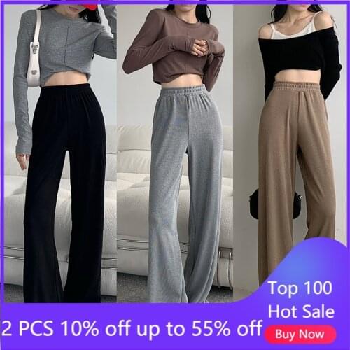Women autumn elastic leisure trousers high waist loose thin wide-legged pants 6297