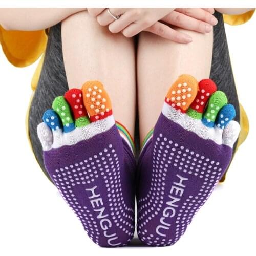 Women Sports Yoga Socks Silicone dots Non-slip Pilates Five Fingers Silicone Sock Ballet Gym Fitness Winter Cotton Grip Socks
