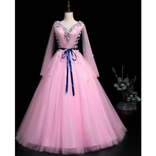 Fashion V-neck Quinceanera Dresses Luxury Pink Cap Sleeve Applique Formal Party Ball Gown Floor Length Noble Prom Dress