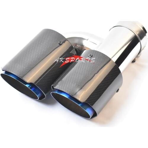 1PC H Style Glossy Carbon Stainless Steel Universal Dual Right Side Exhaust Pipe blue End tail tip For Honda Civic With A Logo