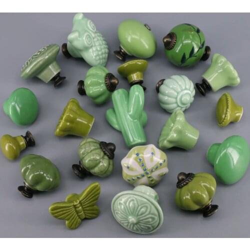 1x pastoralism ceramic knobs Butterfly Pumpkin owl flower Cupboard cabinet Knob drawer Dresser handles Closet pulls Green color