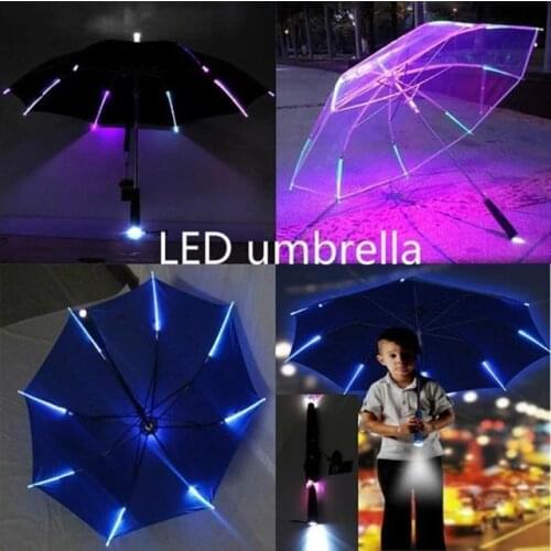 2022 Creative New Hot Fashion Cool Umbrella With LED Features 8 Rib Light Transparent With Flashlight Handle Umbrellas