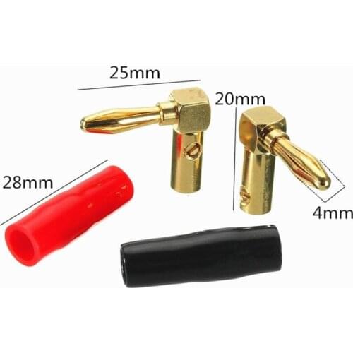 2pcs/1Pair Audio Speaker Cable Connector Right Angle Golden Plated 4mm Banana Plugs