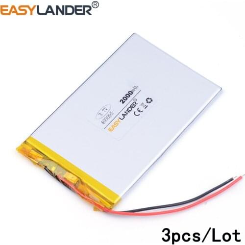 3pcs /Lot 3.7v lithium Li ion polymer rechargeable battery 405095 2000MAH For tablet pc power bank PAD PSP E-book andorid phone