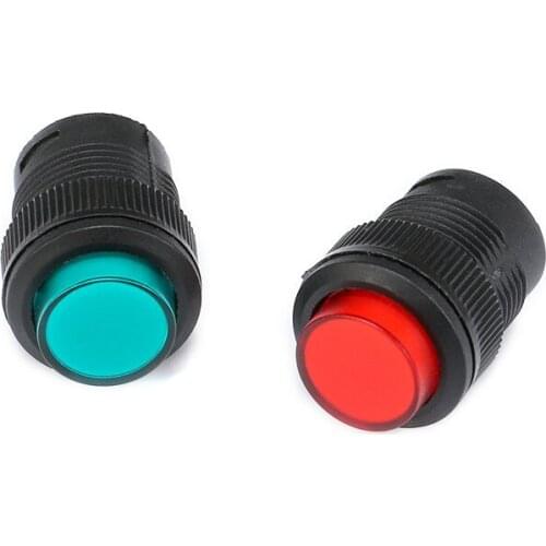 5pcs R16-503 push button switch with light, jog reset, self-locking switch, round red and green 4 feet 2 feet 16MM