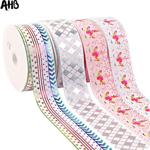 AHB 2Y/Bag Bronzing Grosgrain Ribbon Horn Horse Laser Lip Printed Ribbon 75MM DIY Hair Accessories Gifts Holiday Decor Materials