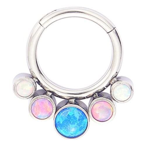 ASTM F136 Implant Grade Titanium Bezel Set 5 Stones Opal Cluster Hinged Clicker Septum Piercing