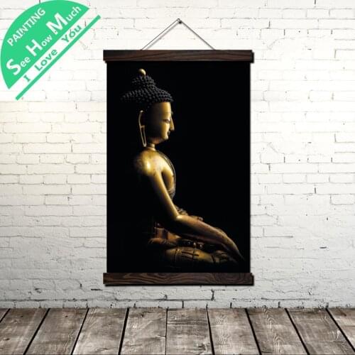 Bronze and Silver Buddha Scroll Painting Canvas Vintage Poster and Prints Wall Art Pictures Bedroom Farmhouse Decoration