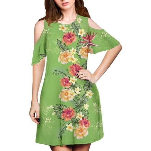 Hycool Hibiscus Design Green Summer Ladies Casual Floral Dress Wholesale The New Dresses Custom Low Price Women Birthday Dresses