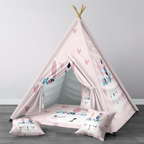 Play Tent for Kids Wigwam Portable Indoor Playground Tents Children Bedrooms Powder Pink Rabbit Pattern 1405