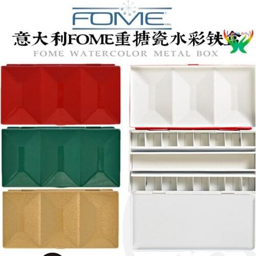 Italy FOME color box, heavy enamel solid watercolor box, mini 12/16 half grid full style color tray, oil paint color box