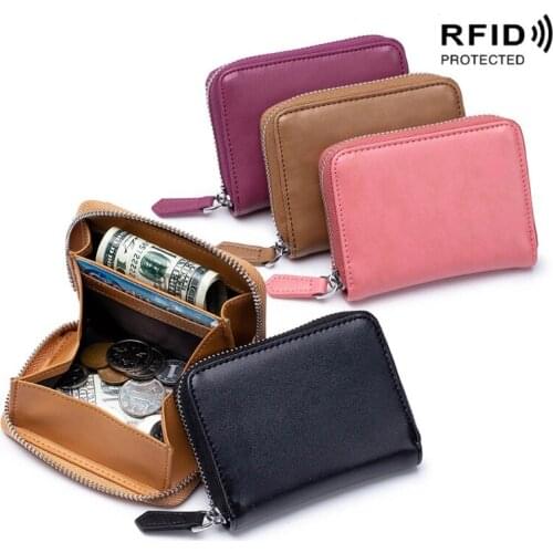 Leather Credit Card Wallet RFID Zipper Coin Purse Cash Pocket Organizer Holder