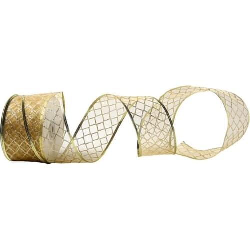 50 Yards/roll Lattice Glitter Sheer Wired Organza Christmas Ribbon Webbing for Wedding Party Xmas Tree Decoration DIY Craft Gift