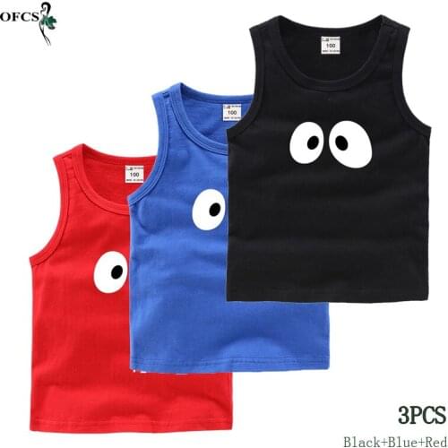 Hot Summer Children Cotton Vest Tank Top Boys & Girls Cartoon Undershirt Teenager Underwear Clothing 3Pcs Different Colors 2-12T