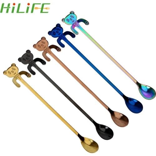 HILIFE Long Handle Bear Spoon Stainless Steel Hanging Teaspoon 19.5cm Length Cartoon Coffee Ice Cream Dessert Spoon
