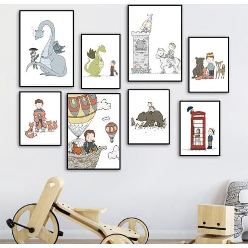 Boy Girl Deer Fox Dinosaur Rabbit Nordic Posters And Prints Nursery Wall Art Canvas Painting Wall Pictures Baby Kids Room Decor