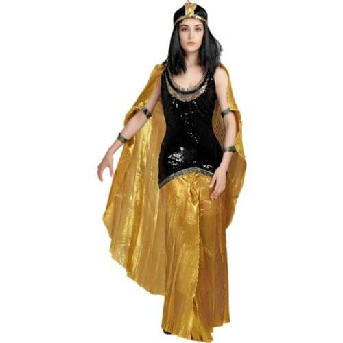 Men Halloween Cosplay Costumes Arab National Dress Egyptian Pharaoh Cleopatra Roman Princess Cosplay Dress Headwear 2Pcs Set