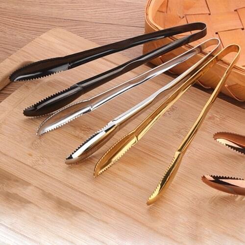 Stainless Steel Black Ice Tongs BBQ Tong Food Serving Clever Salad Bread Meat Fruit Clamp Kitchen Clip Cooking Utensils Metallic